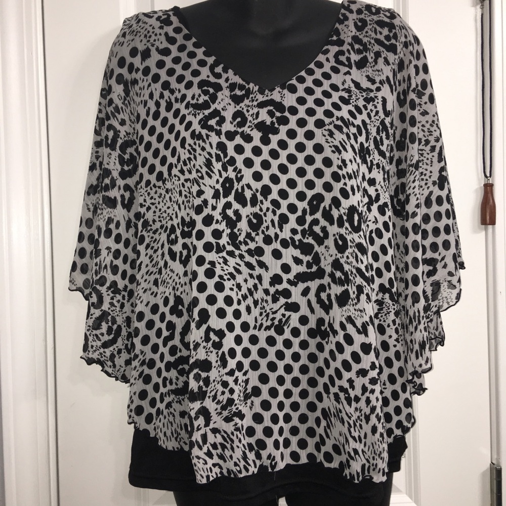Black/Grey Leopard Print 2 Layer flowing top